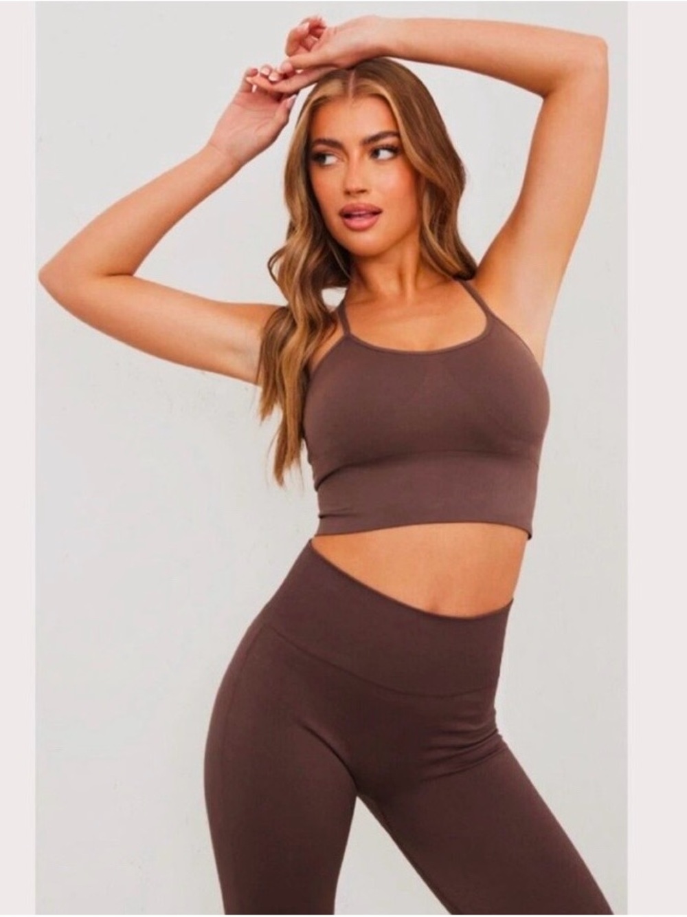 Pretty Little Thing Seamless Long-Line Sports Bra Padded Dark Brown Size S NWT